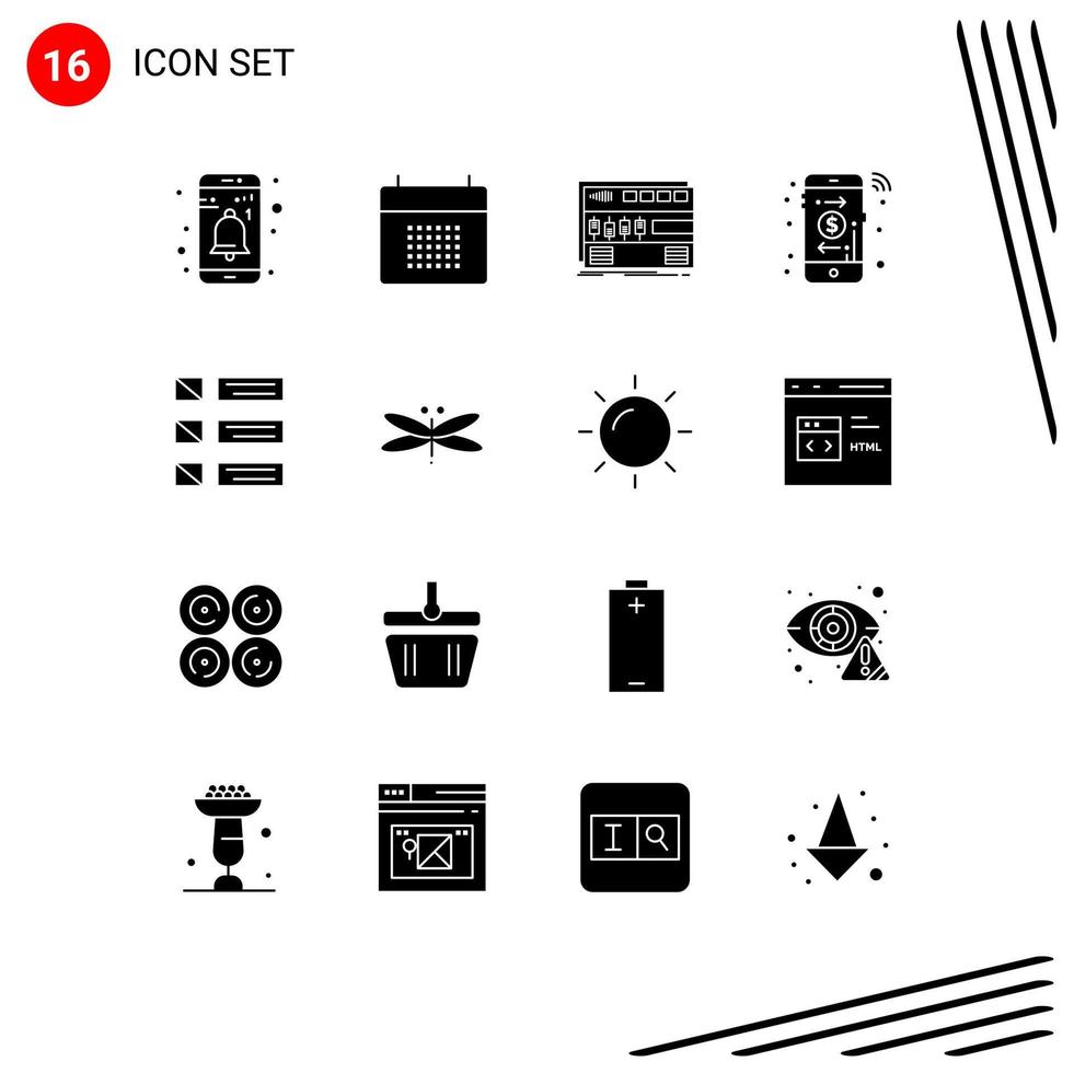 Pack of 16 creative Solid Glyphs of design online schedule arrow rackmount Editable Vector Design Elements