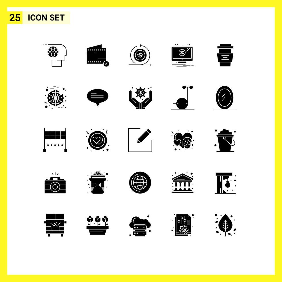 Group of 25 Solid Glyphs Signs and Symbols for notification alert money return modern Editable Vector Design Elements