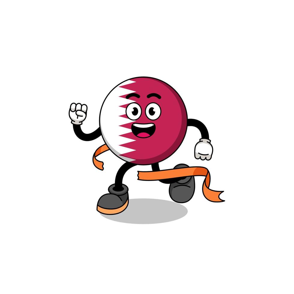 Mascot cartoon of qatar flag running on finish line vector