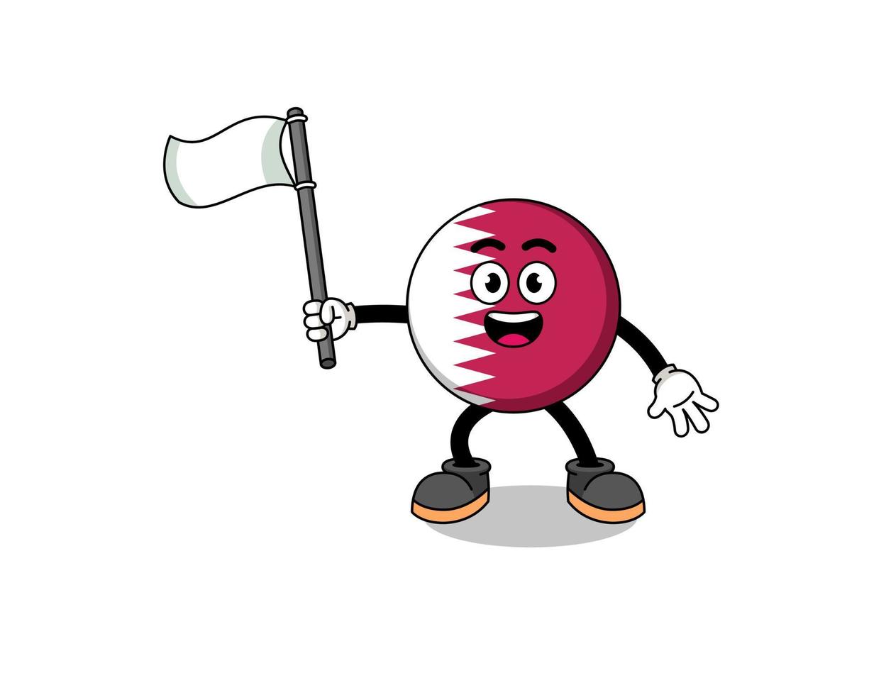 Cartoon Illustration of qatar flag holding a white flag vector