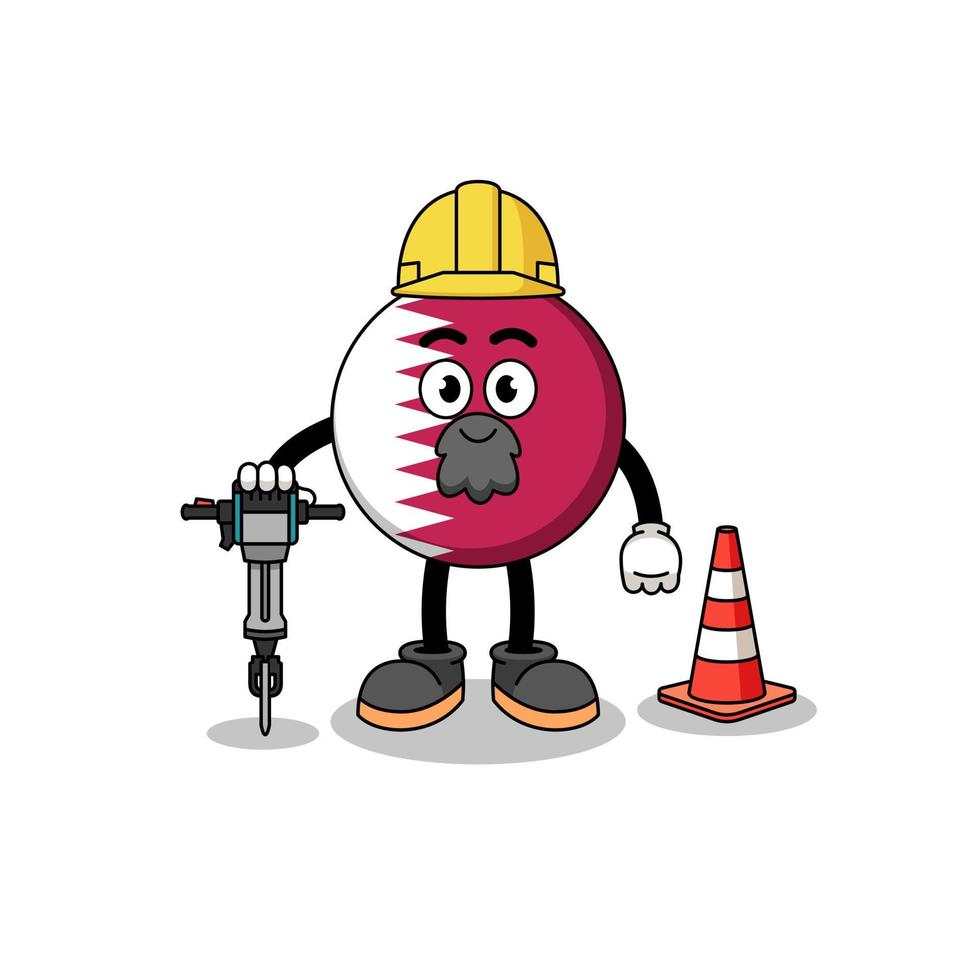 Character cartoon of qatar flag working on road construction vector