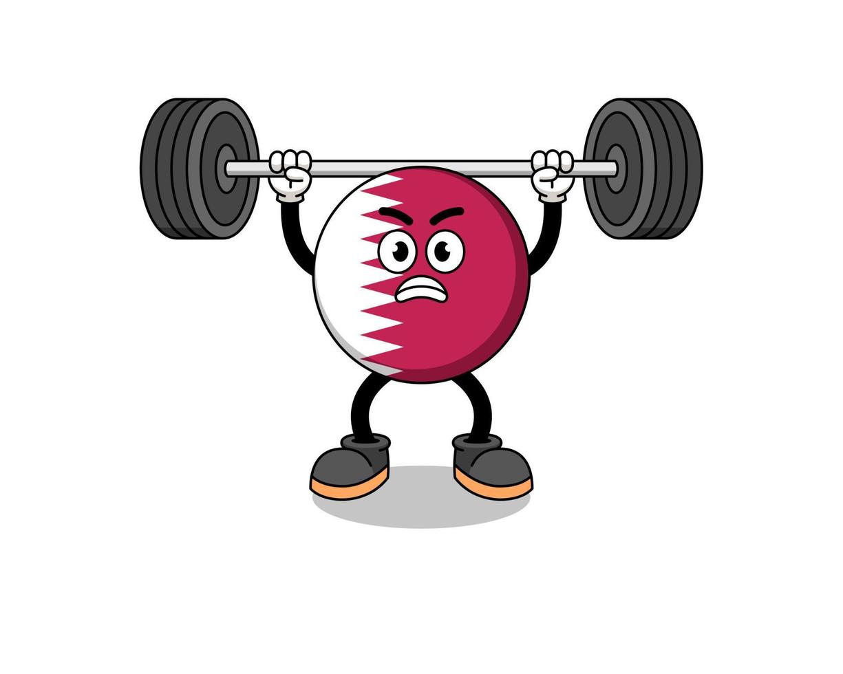 qatar flag mascot cartoon lifting a barbell vector