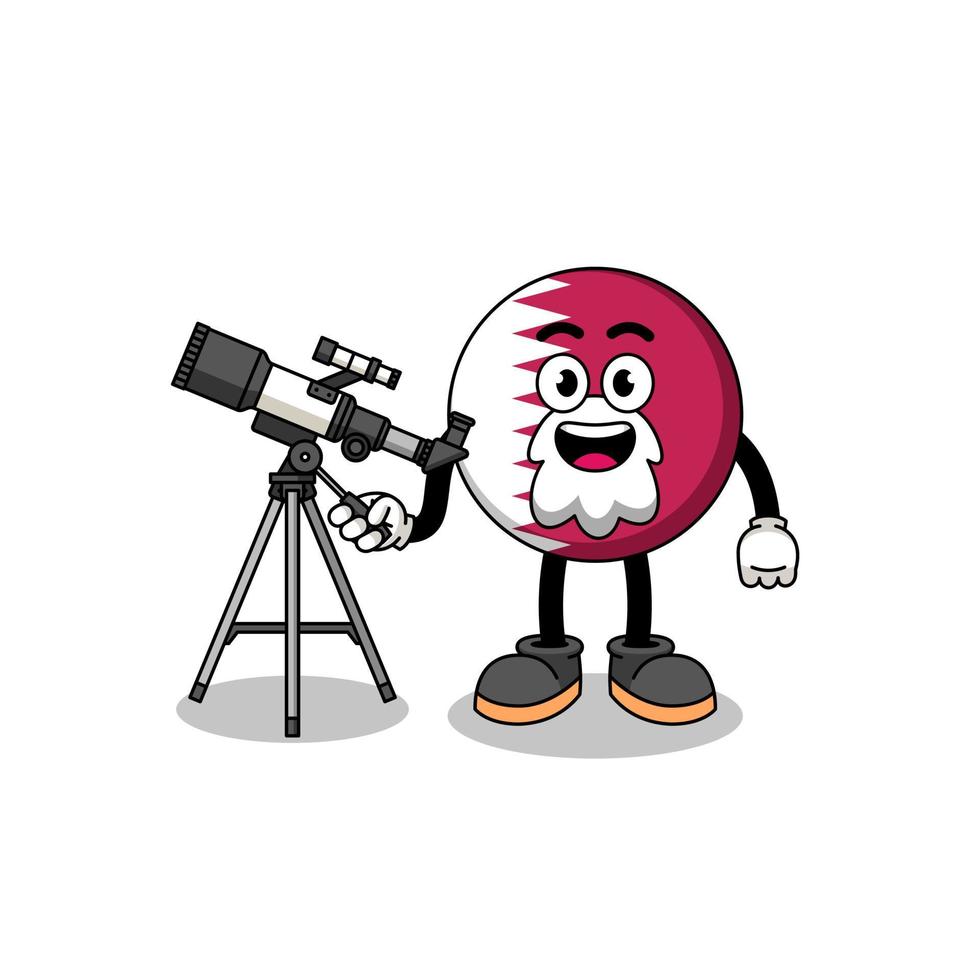 Illustration of qatar flag mascot as an astronomer vector