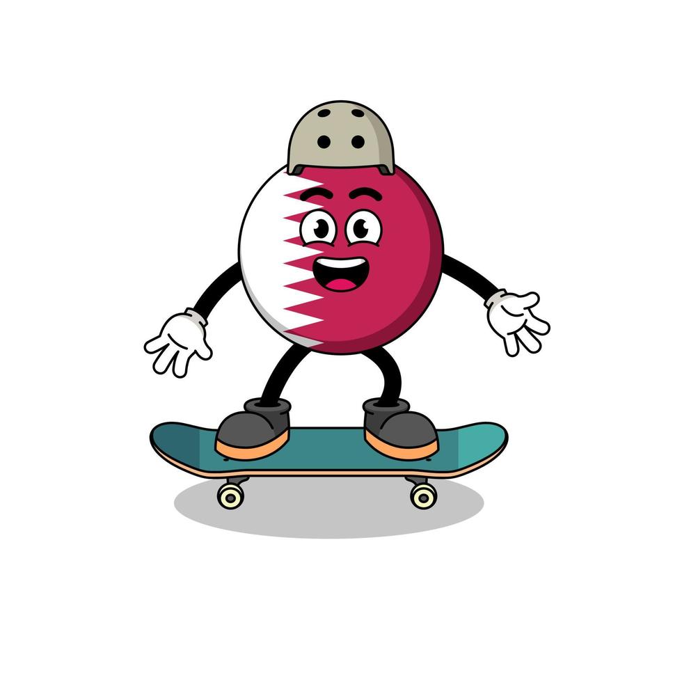 mascota de la bandera de qatar jugando una patineta vector