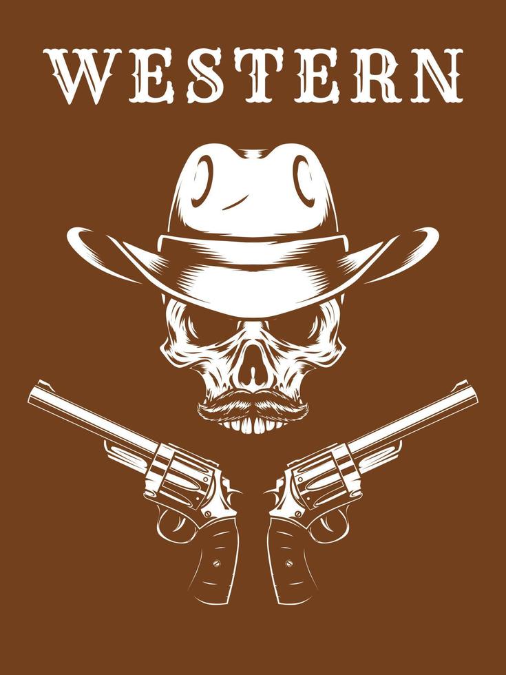 cowboy skull with hat and pistol poster vector