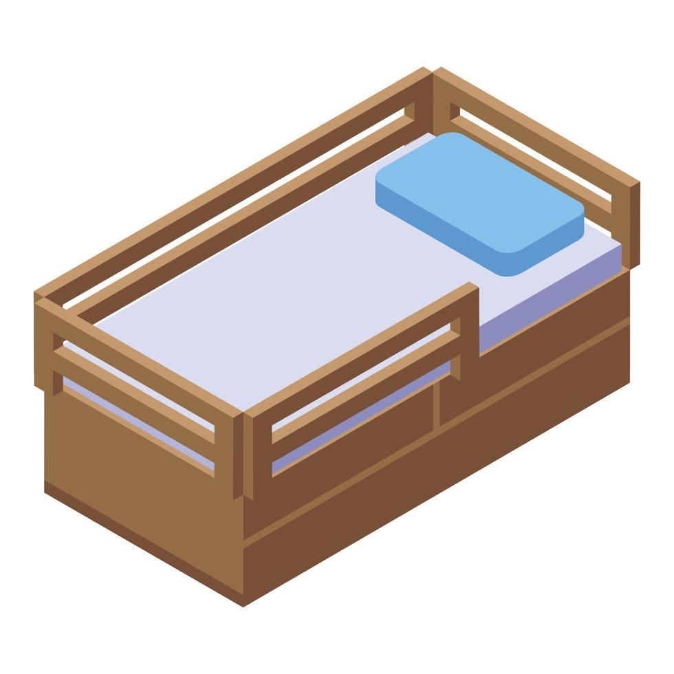 icono de cama de madera para niños, estilo isométrico vector