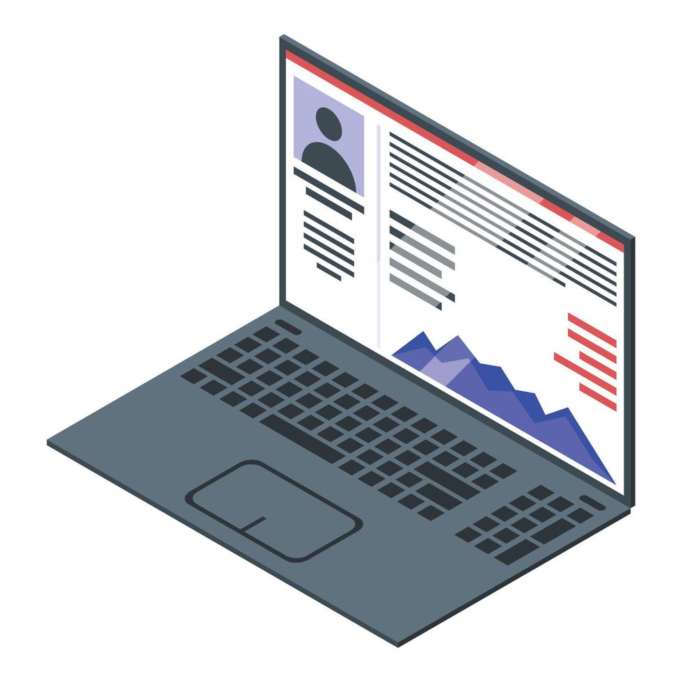 Laptop online reputation icon, isometric style vector