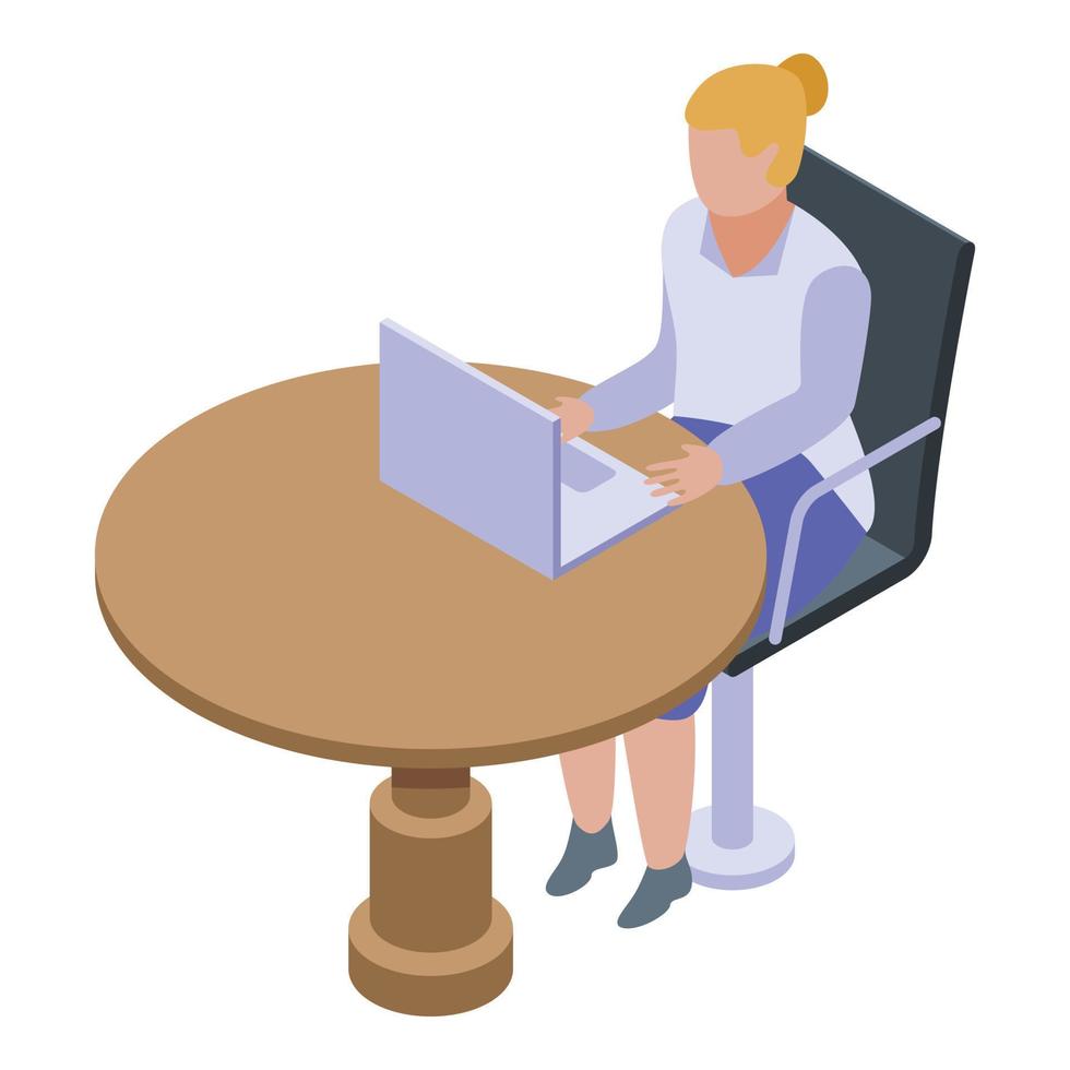 Woman bank teller icon, isometric style vector