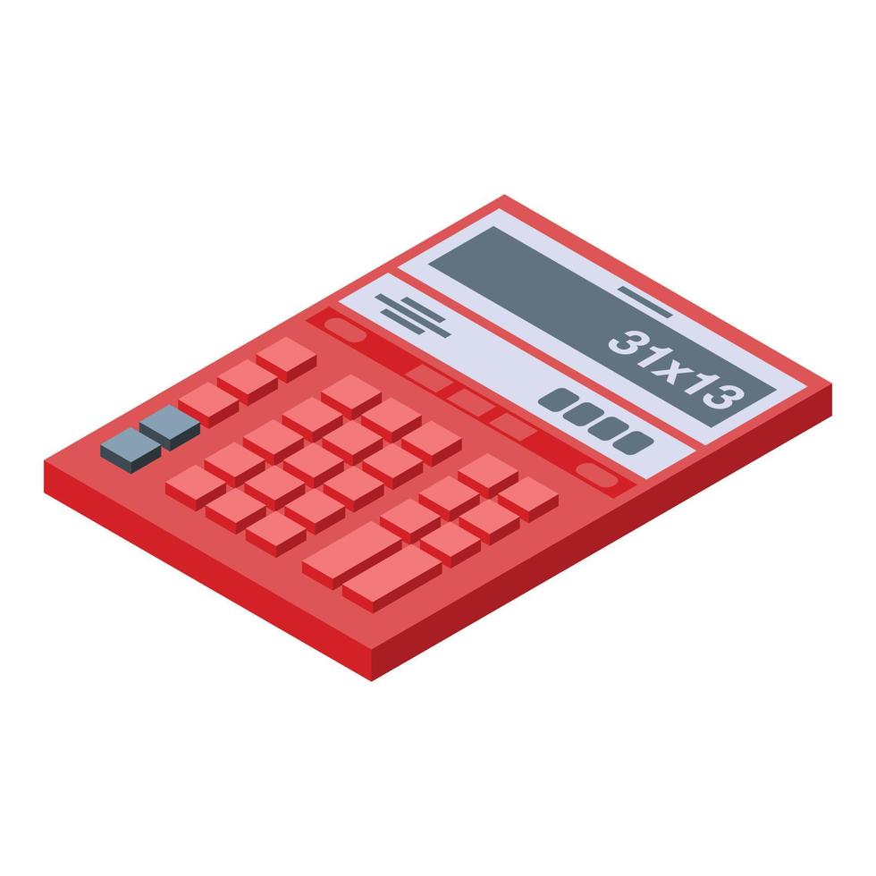 Red calculator icon, isometric style vector