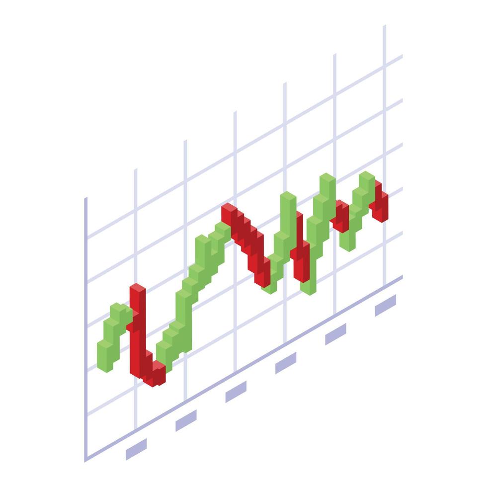 Trader red green graph icon, isometric style vector