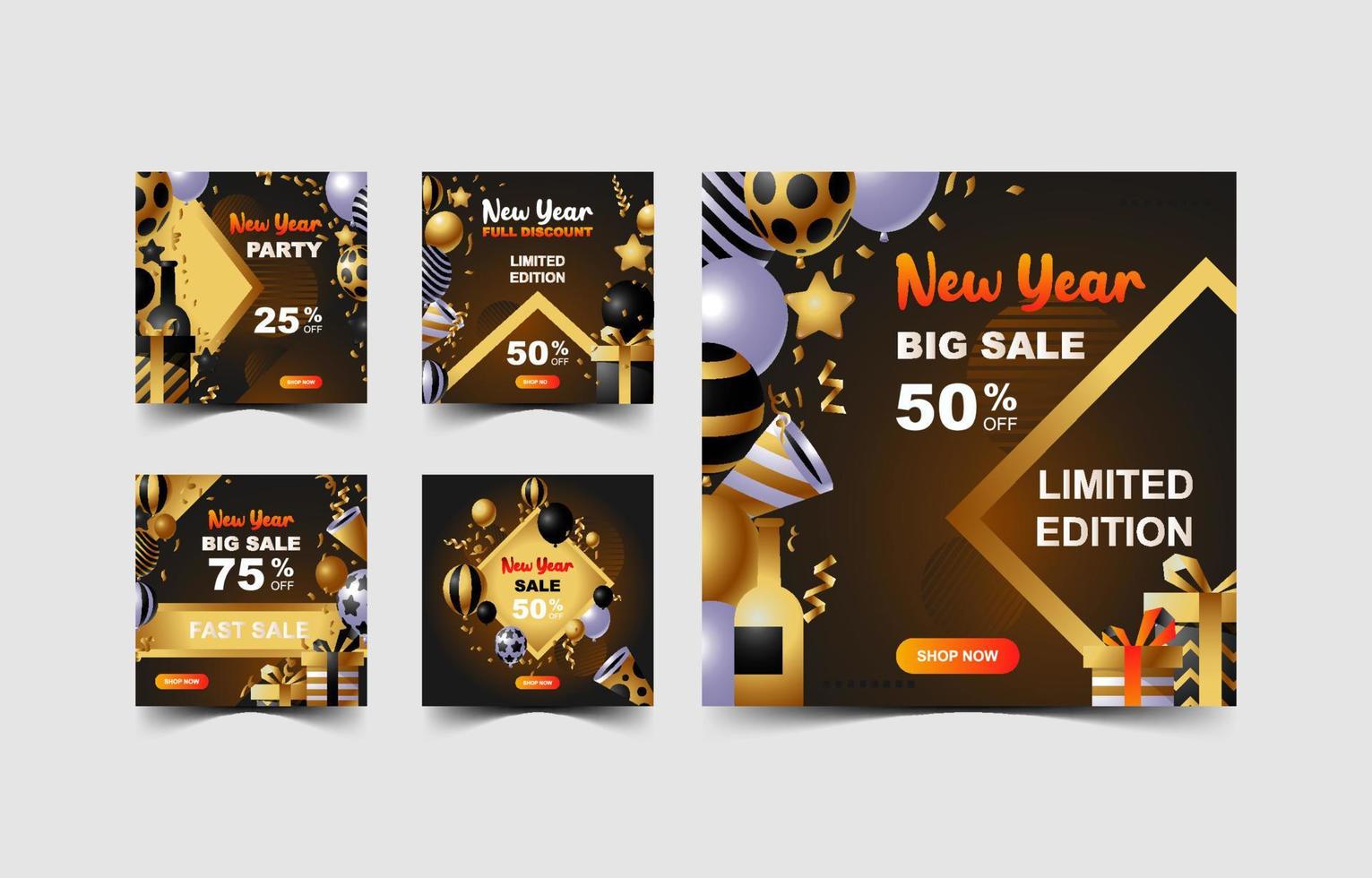 colección de publicaciones de redes sociales de fiesta de año nuevo vector