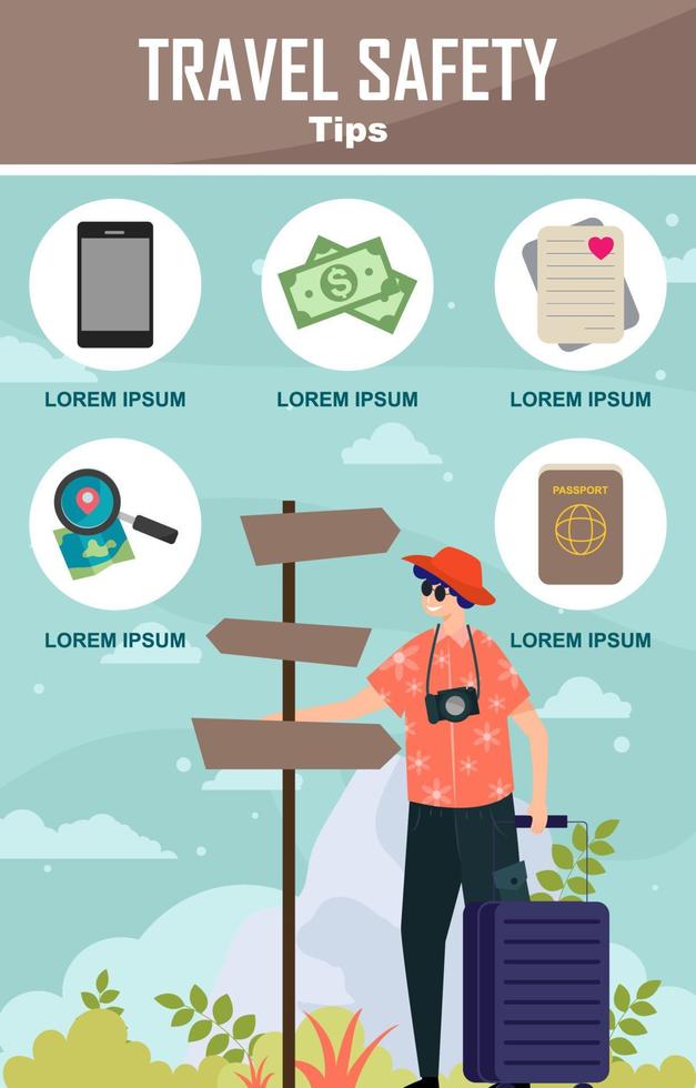 Travel Safety Tips with Flat Color Concept vector