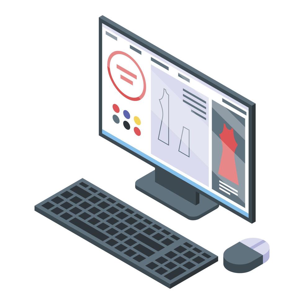 Textile computer modeling icon, isometric style vector