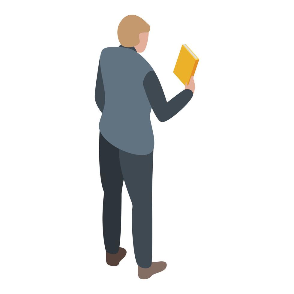 Man take book library icon, isometric style vector
