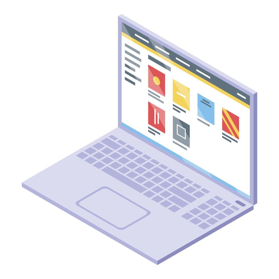 Laptop online library icon, isometric style vector