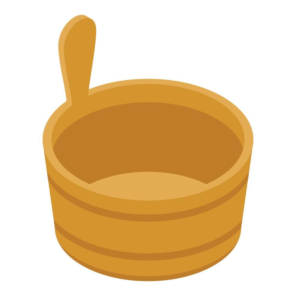 Sauna wood bucket icon, isometric style vector