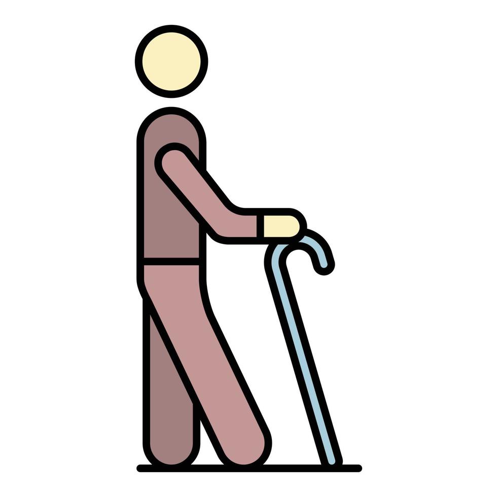 Senior man walk stick icon color outline vector