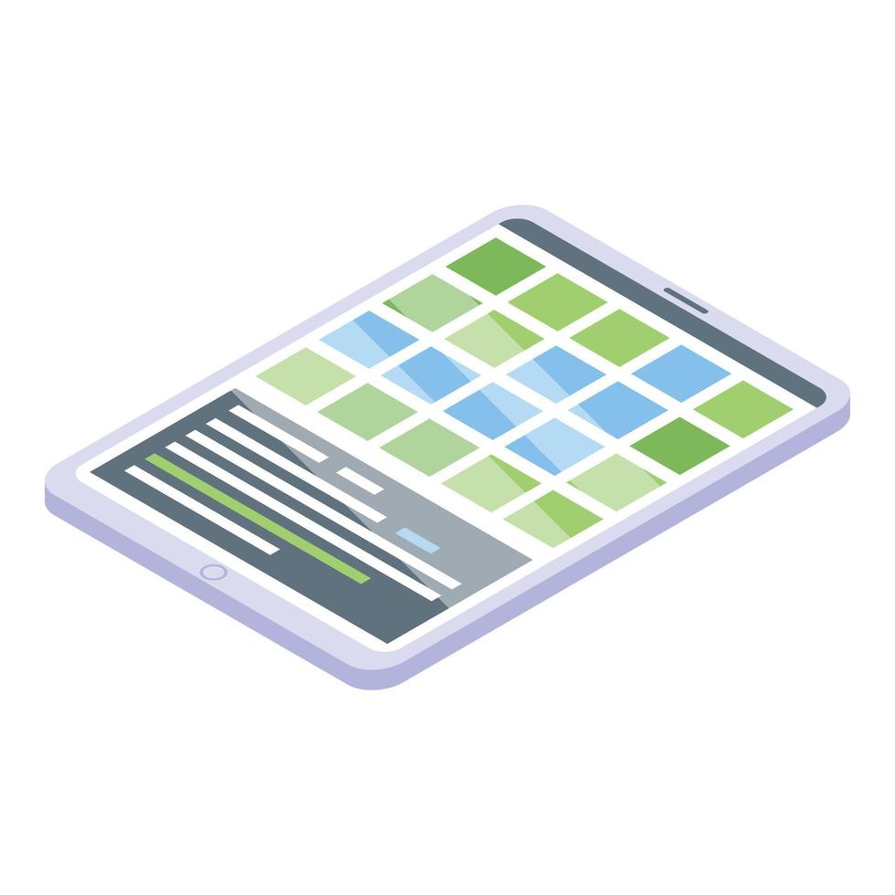 Tablet programming icon, isometric style vector