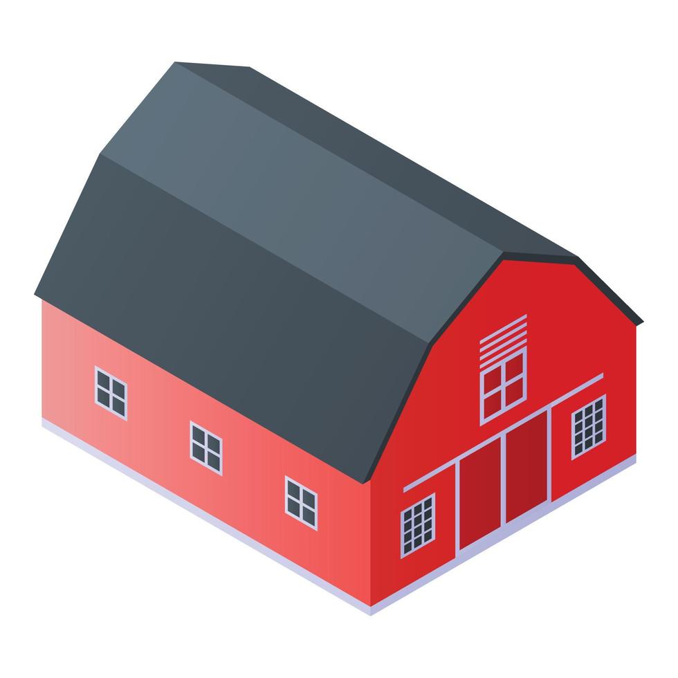 Red farm barn icon, isometric style vector