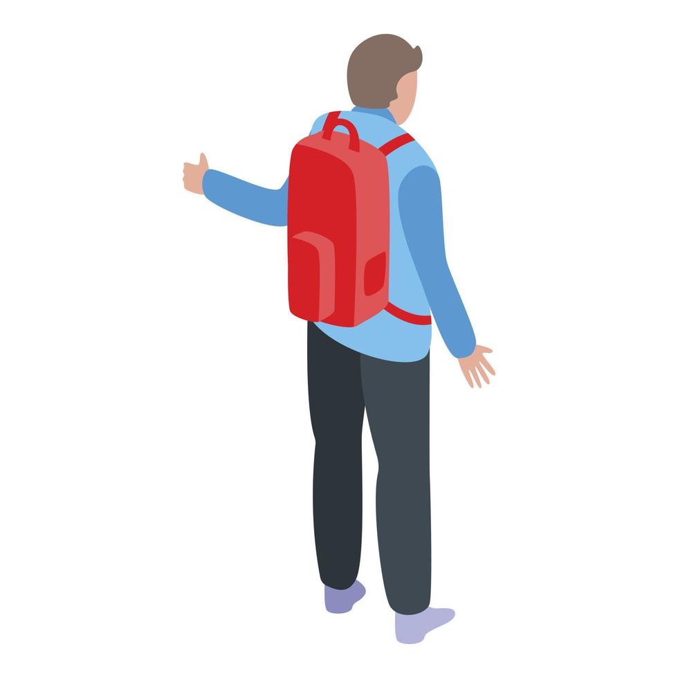 Student hitchhiking icon, isometric style vector