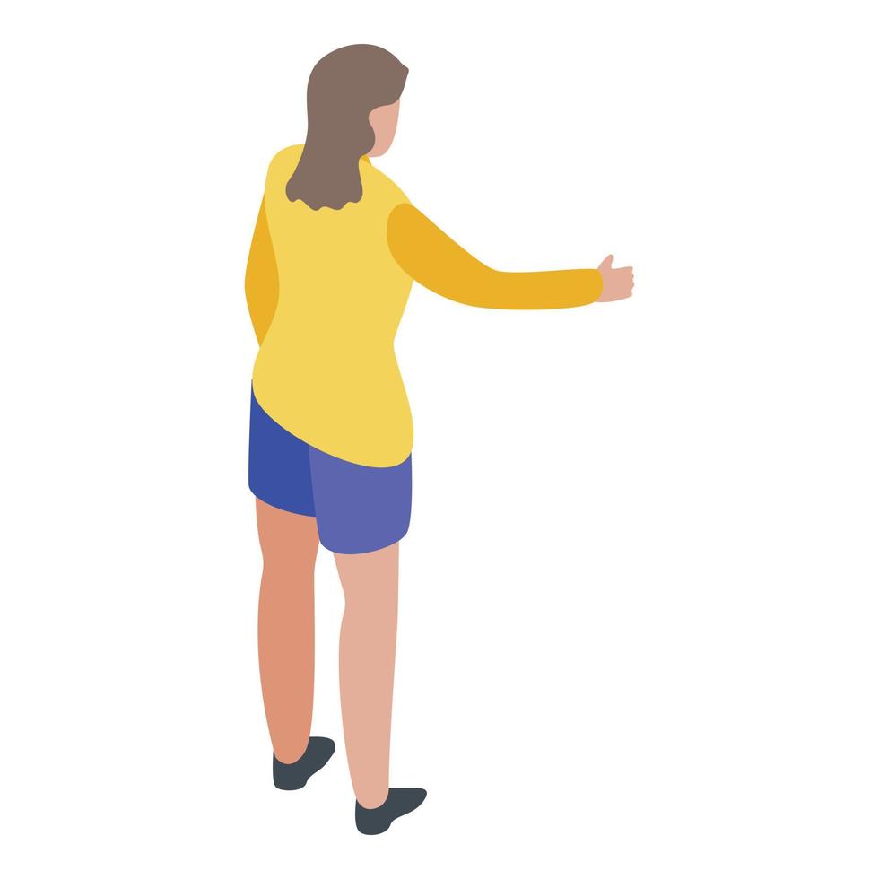 Woman hitchhiking icon, isometric style vector