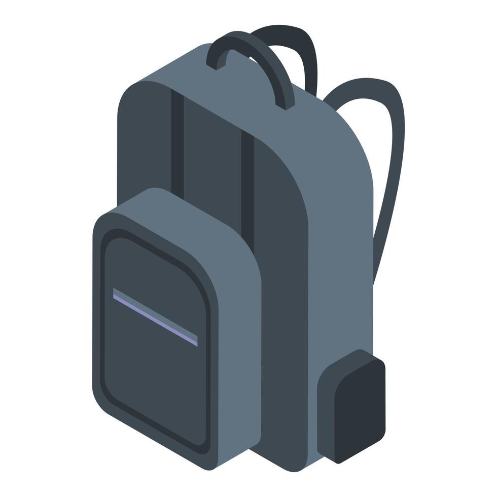 Hitchhiking black backpack icon, isometric style vector