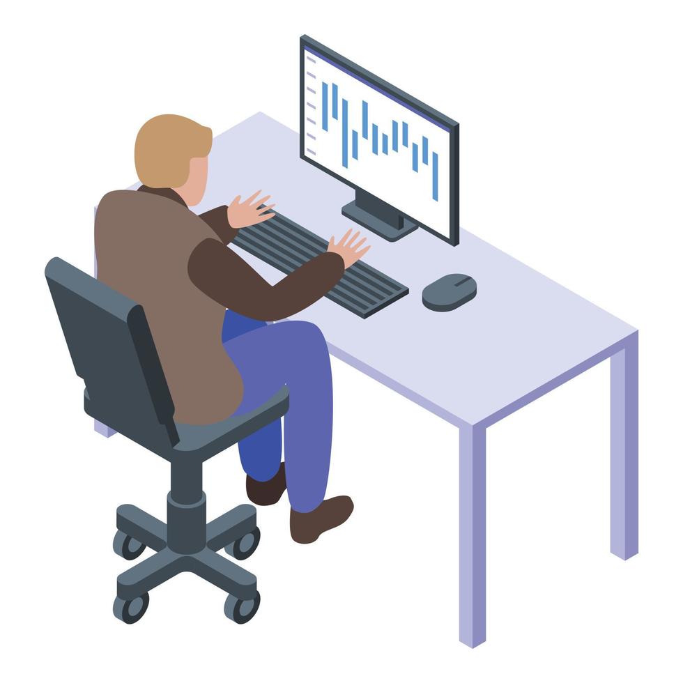Broker monitor icon, isometric style vector