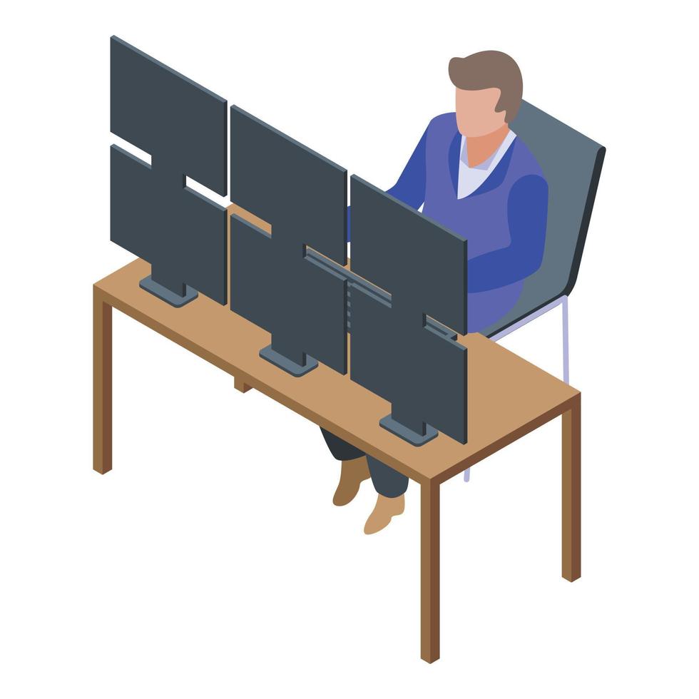 Broker workplace icon, isometric style vector