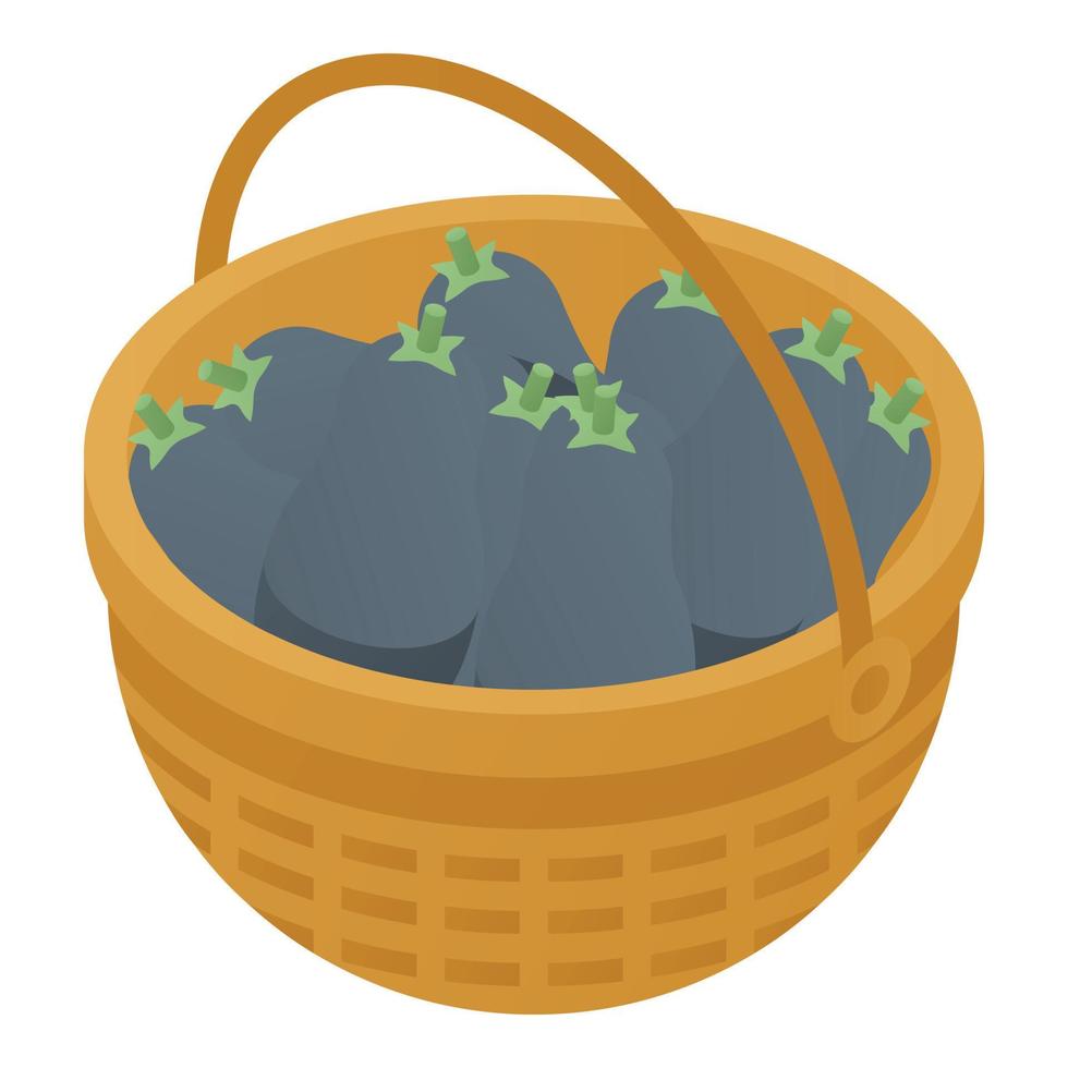 Full basket eggplants icon, isometric style vector