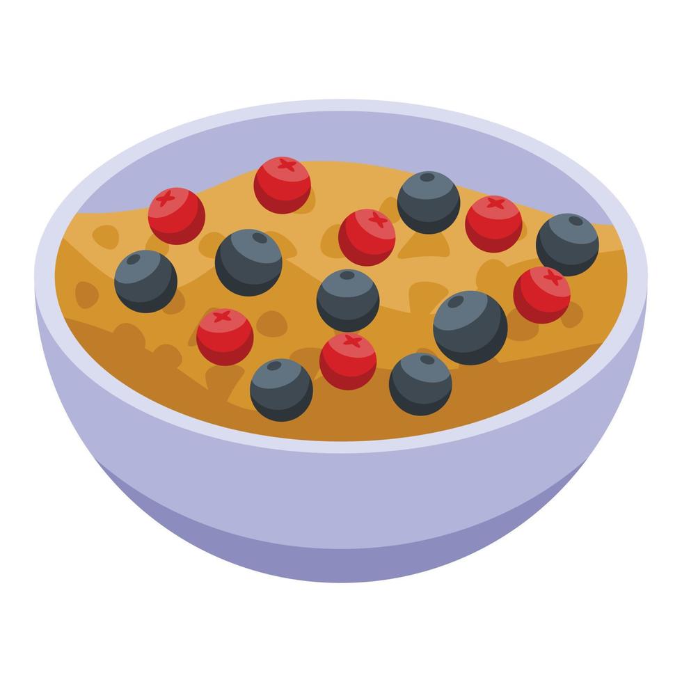 tazón de copos de cereal con icono de bayas, estilo isométrico vector