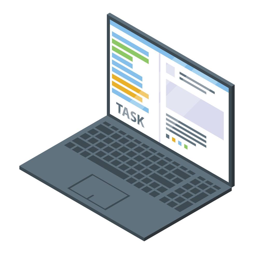 Office manager laptop icon, isometric style vector