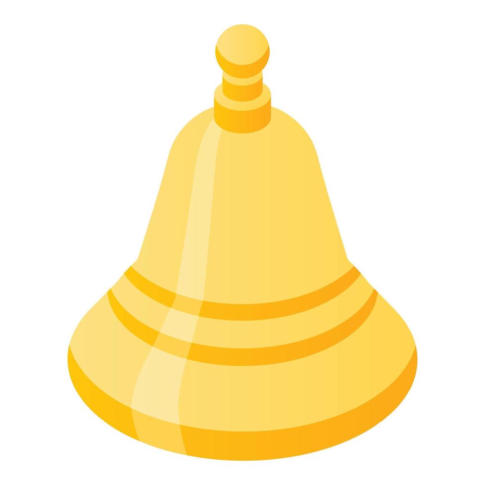 Gold bell notification icon, isometric style vector