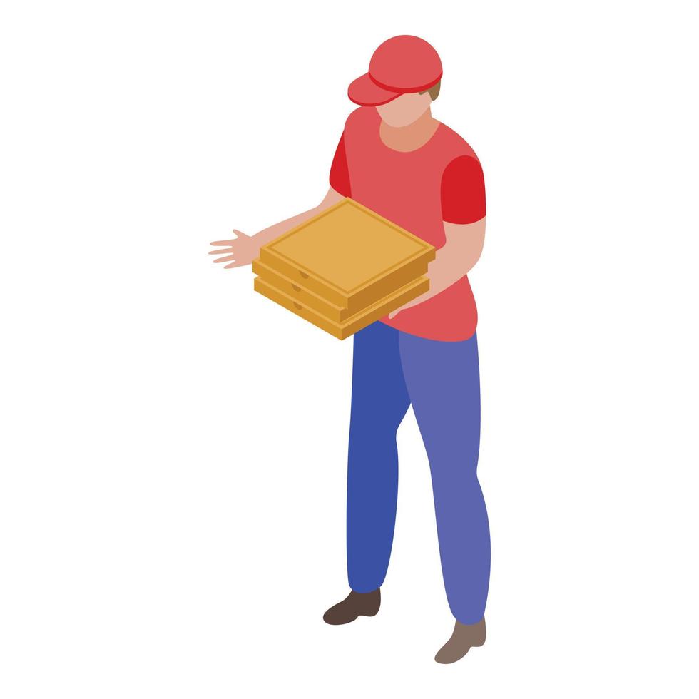 Courier delivery pizza icon, isometric style vector