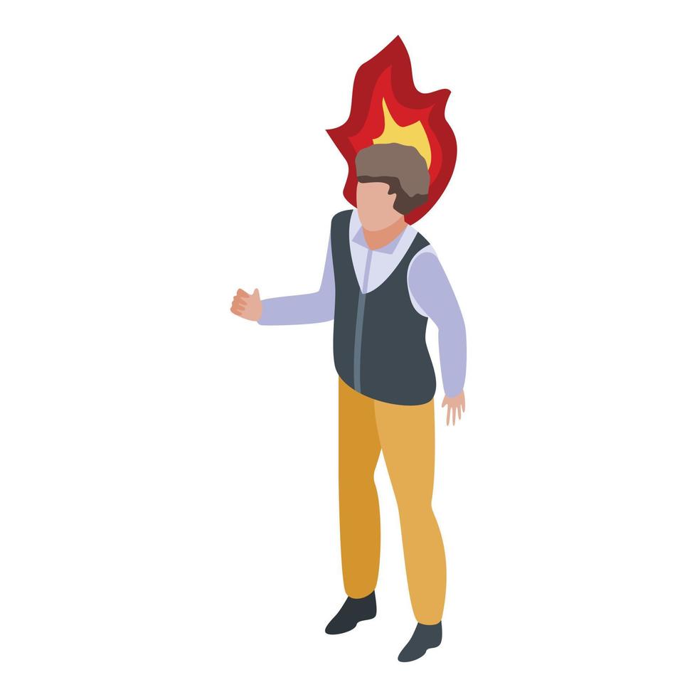 icono de fuego en la cabeza del hombre, estilo isométrico vector