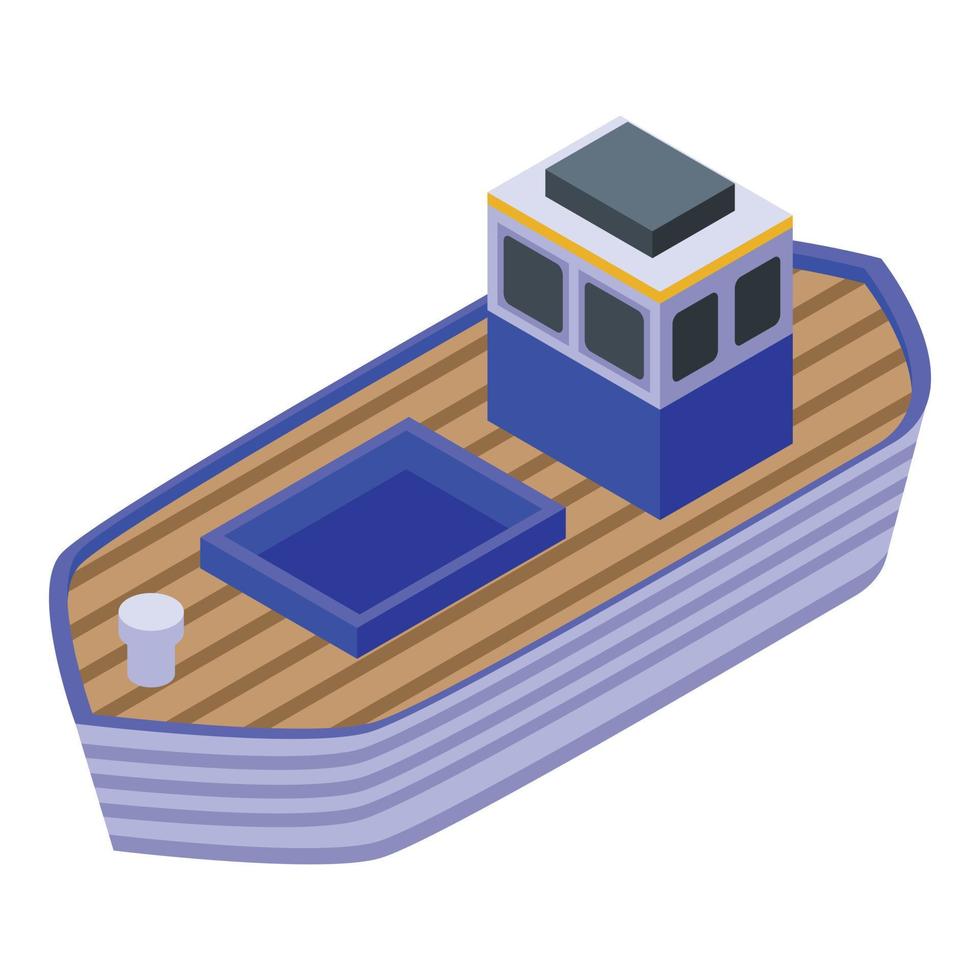 Fish farm ship icon, isometric style vector