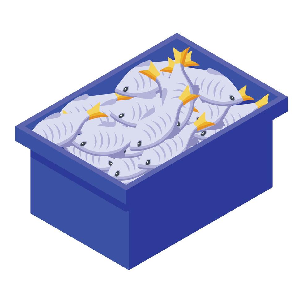 Full fish box icon, isometric style vector