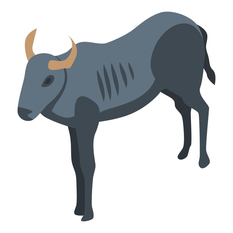 icono de ñu negro, estilo isométrico vector