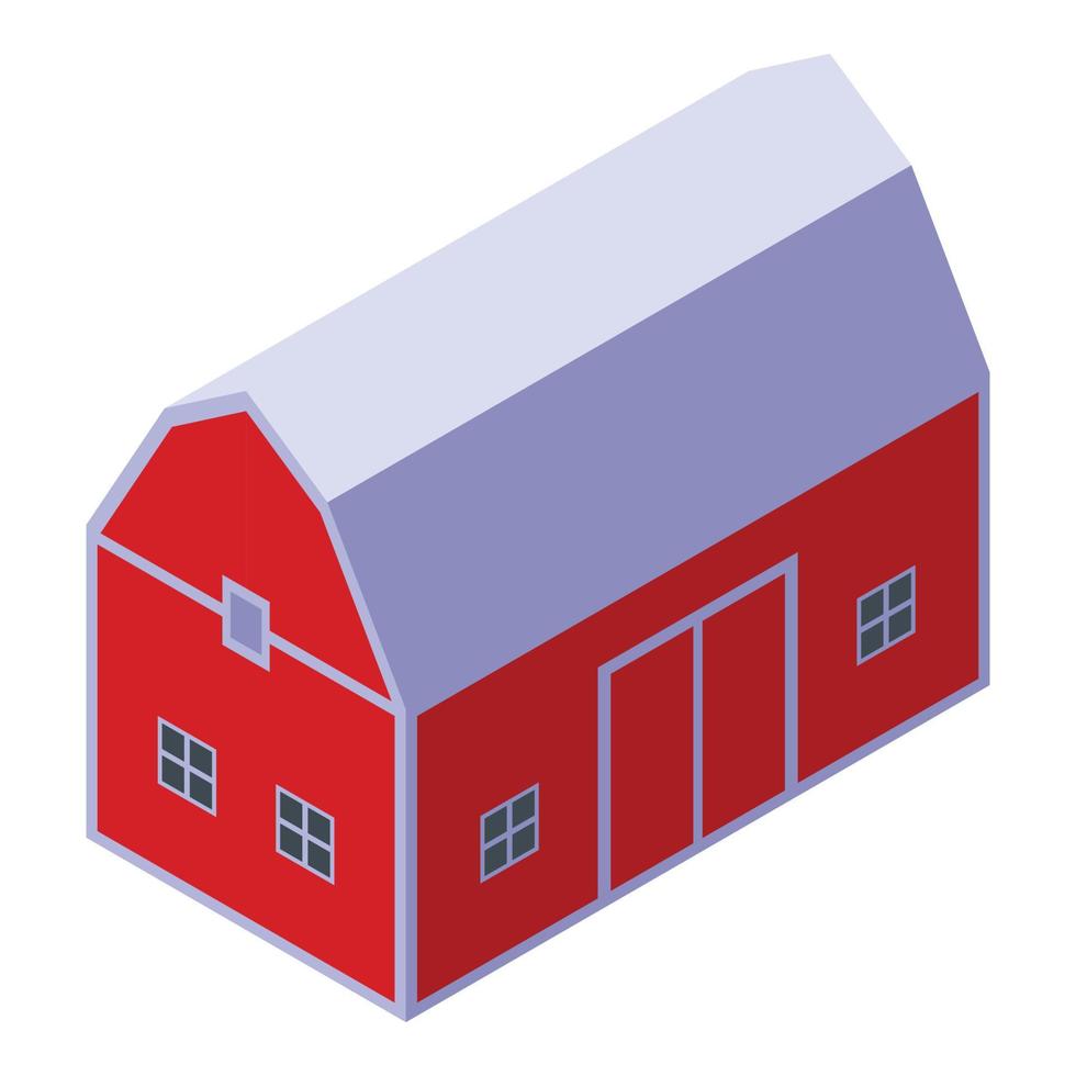 Farm red barn icon, isometric style vector