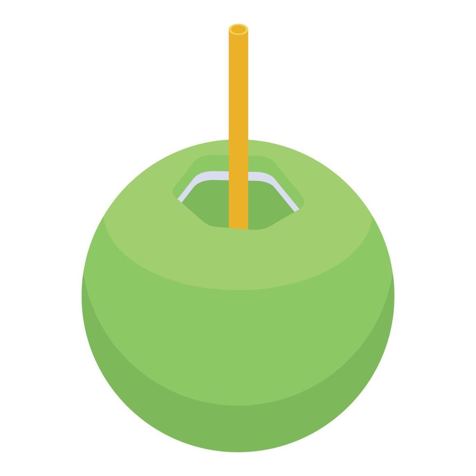 Green coconut cocktail icon, isometric style vector