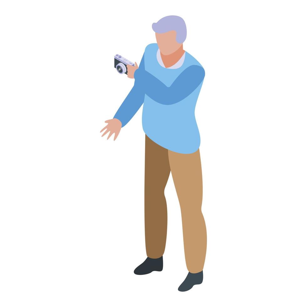 Grandfather take photo camera icon, isometric style vector