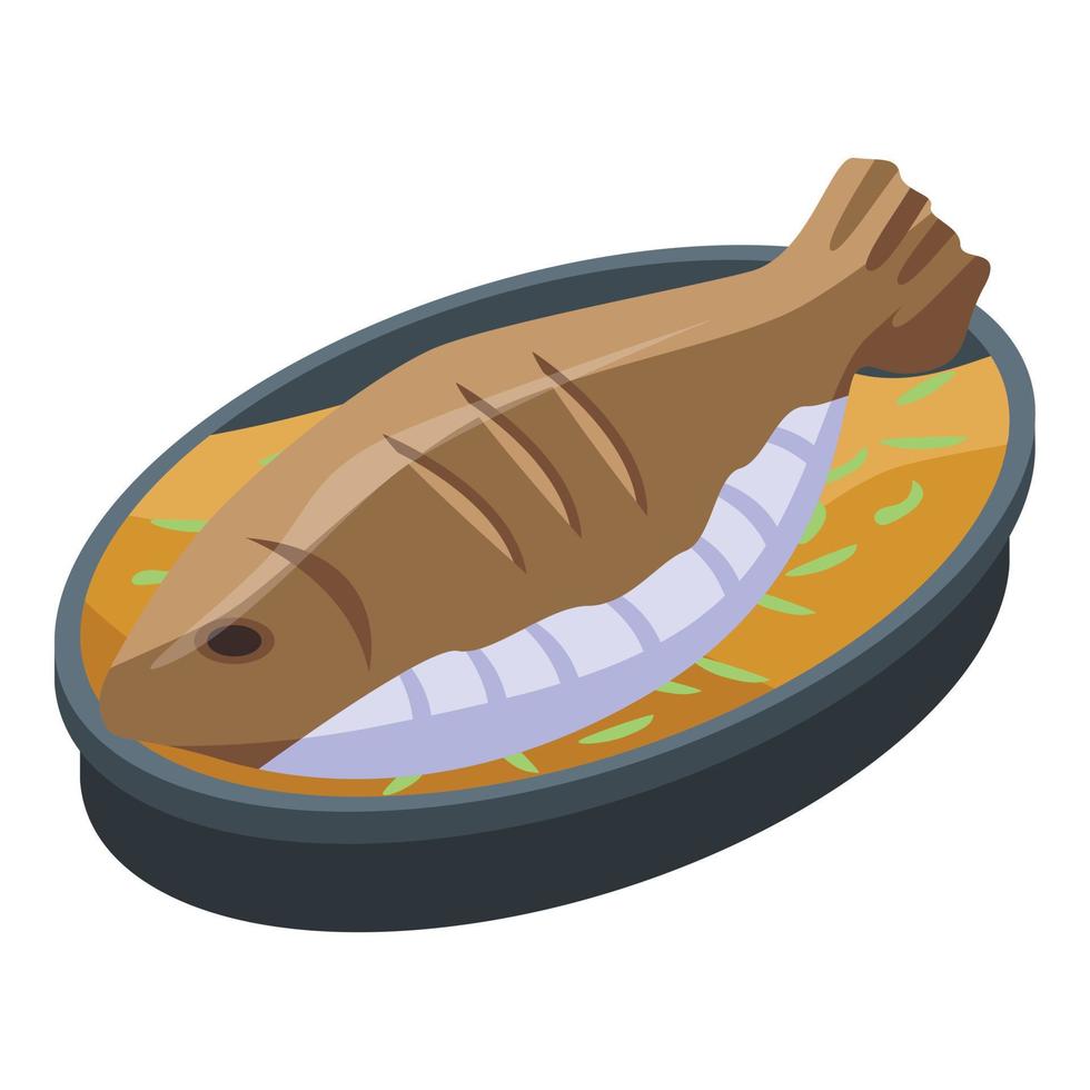 icono de pescado frito, estilo isométrico vector