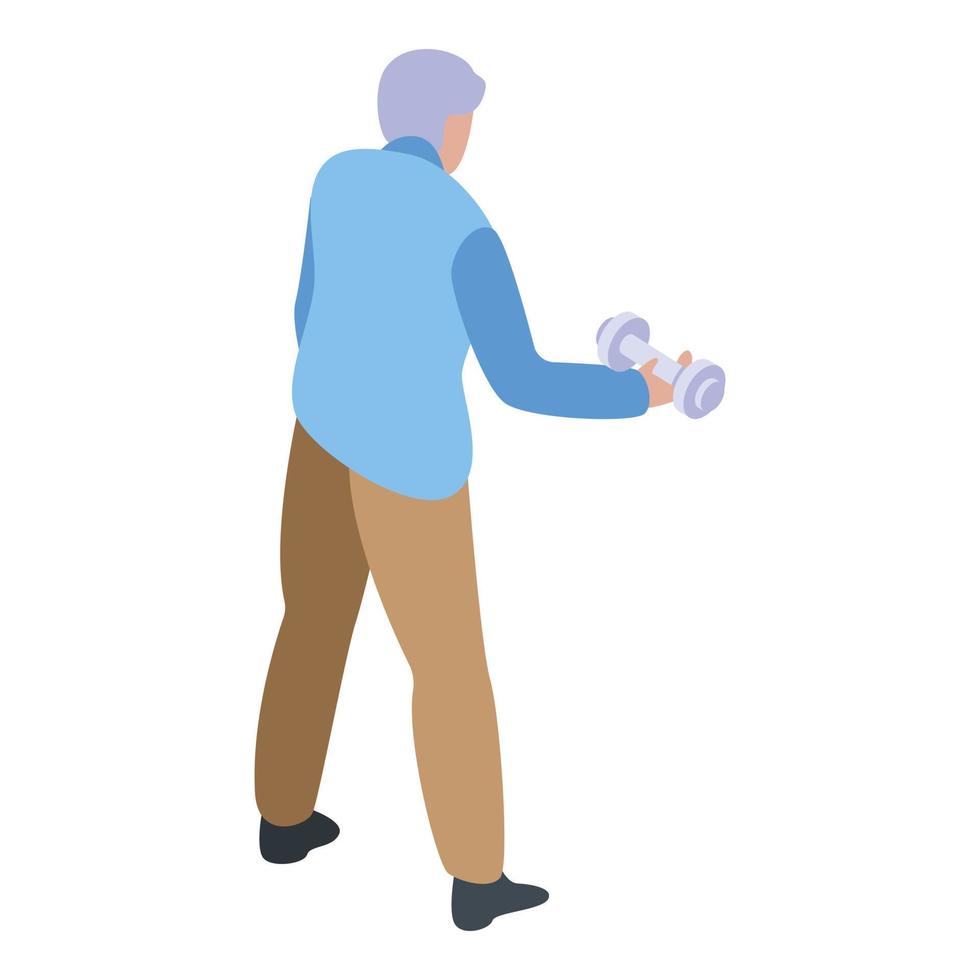 Grandfather training dumbbell icon, isometric style vector