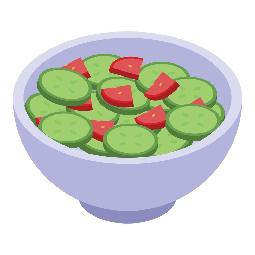 Tomato cucumber salad icon, isometric style vector