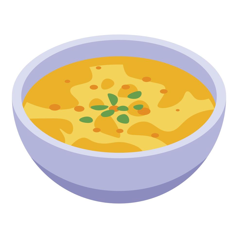 icono de sopa de plato indio tradicional, estilo isométrico vector