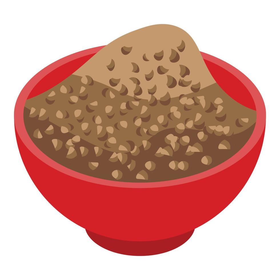 Buckwheat bowl icon, isometric style vector