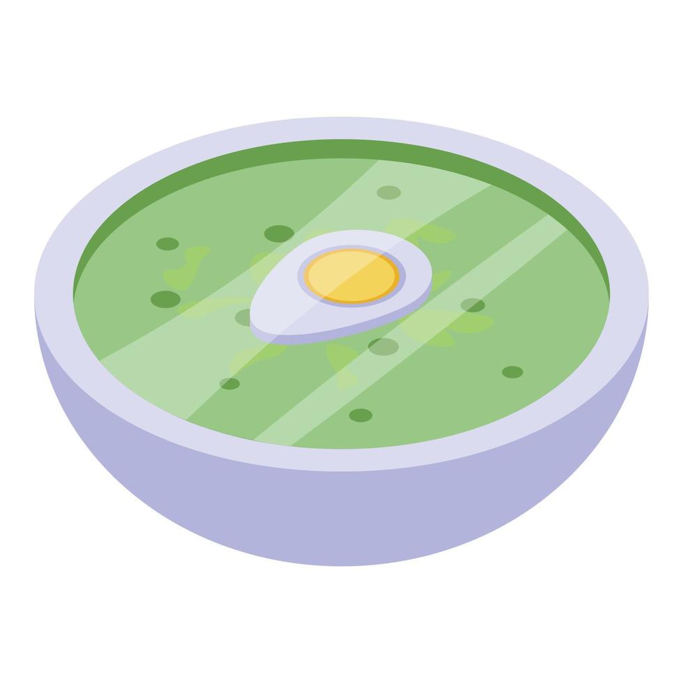 icono de sopa de huevo verde, estilo isométrico vector