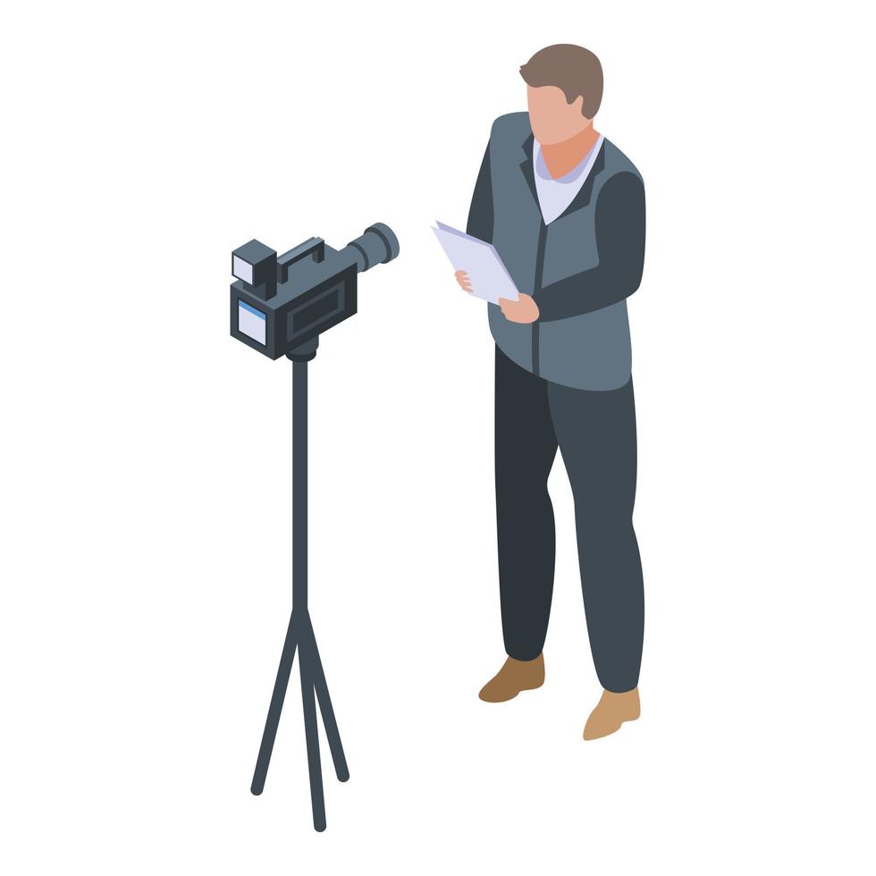 Tv reporter icon, isometric style vector