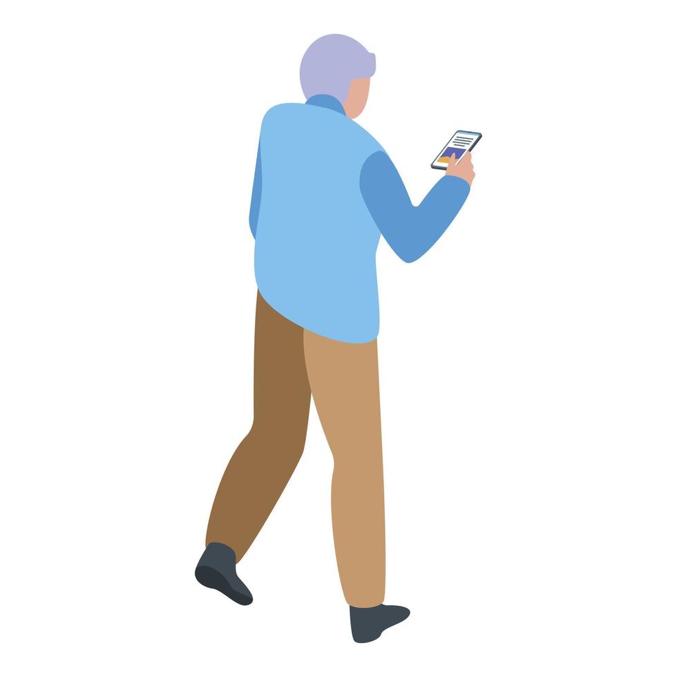 Grandfather with smartphone icon, isometric style vector