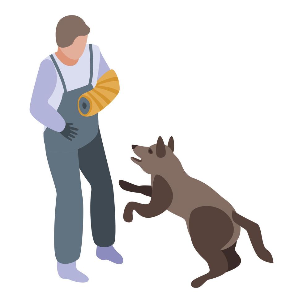 icono de entrenamiento de perros policía, estilo isométrico vector