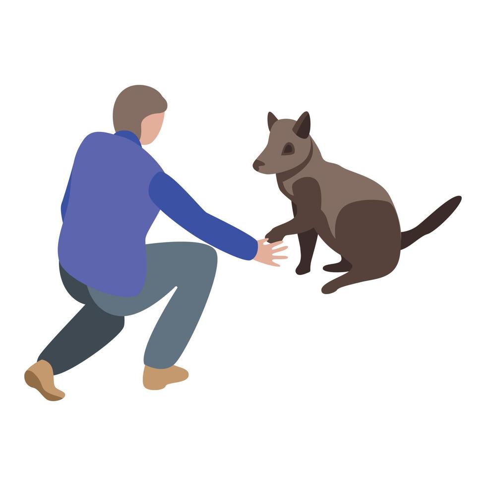 Boy take dog paw icon, isometric style vector